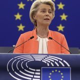 La présidente de la Commission européenne Ursula von der Leyen mercredi devant les eurodéputés à Strasbourg, à l'occasion de son discours sur l'état de l'Union.